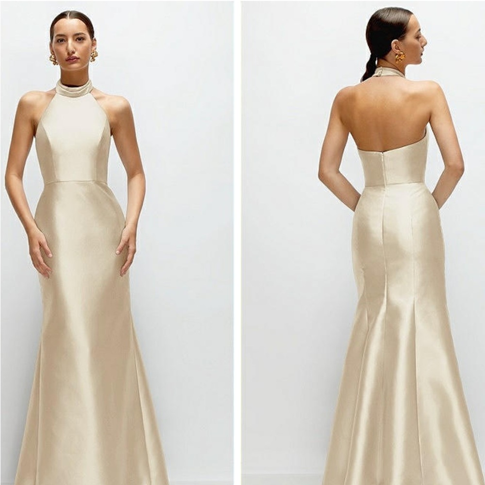 Elegant Cream Halter Neck Gown